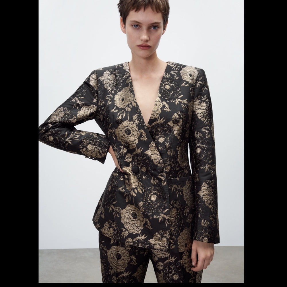 Zara golden jacquard jacket